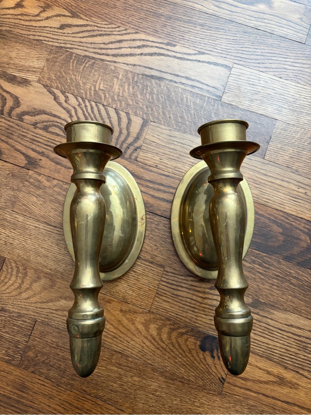 Brass Candlestick Holders Set of 2 Wall Sconces Pair Vintage Gold Lightweight